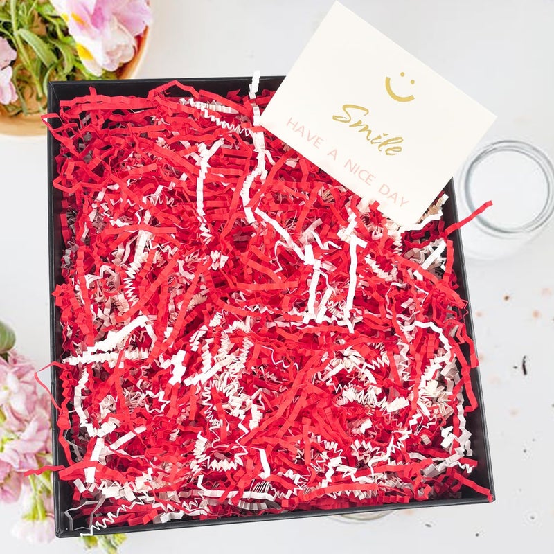 Amsthow Red and White Crinkle Paper Filler Shredded Paper Cut 1/2 LB Gift Basket Box Wrap Basket Raffia Grass Stuffing for Easter Birthday Decoration - Image 2